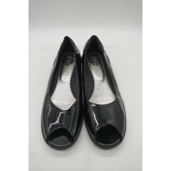 Gravity Defyer Black Patent Leather Peep Toe Wedge Heel Shoes Women's 8 - Picture 7 of 10